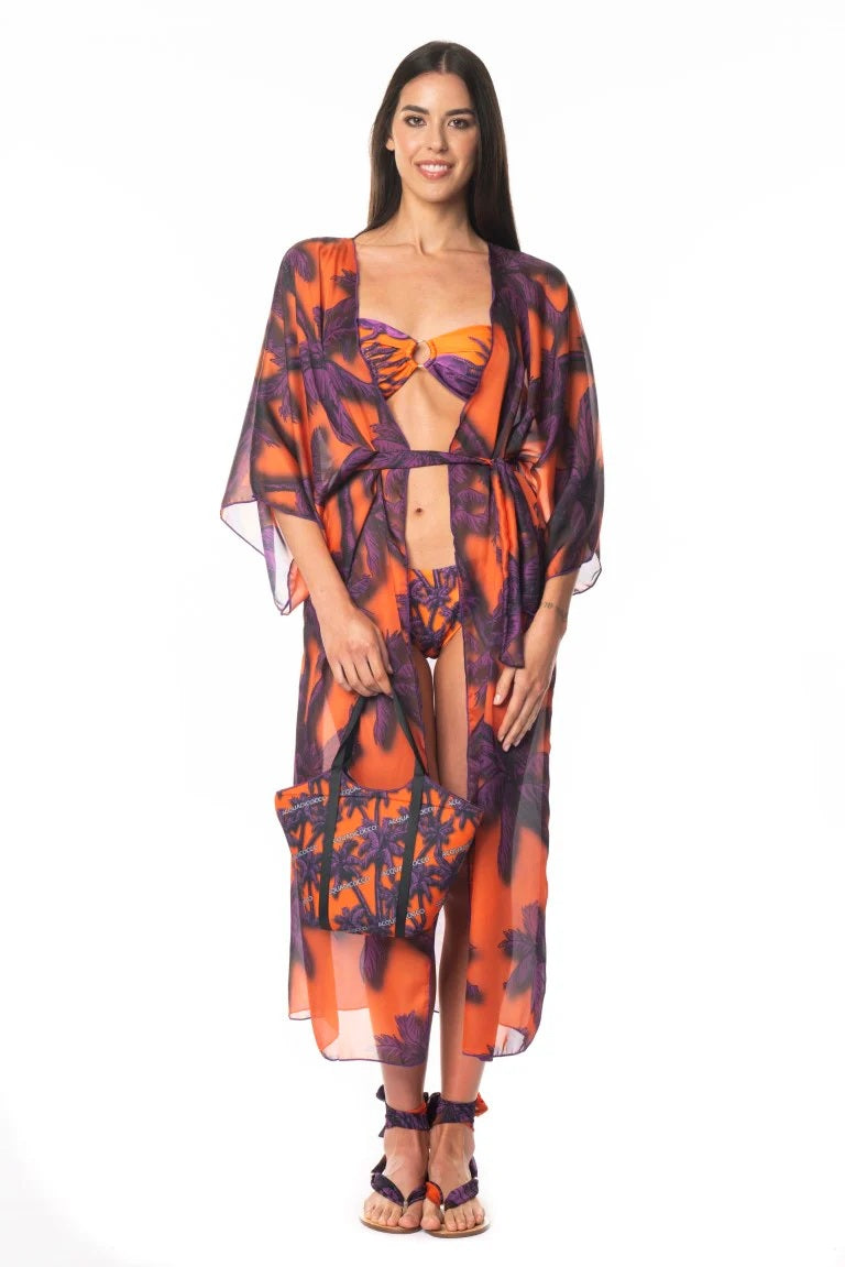 Sunset Palms Sheer Kimono – Orange & Violet