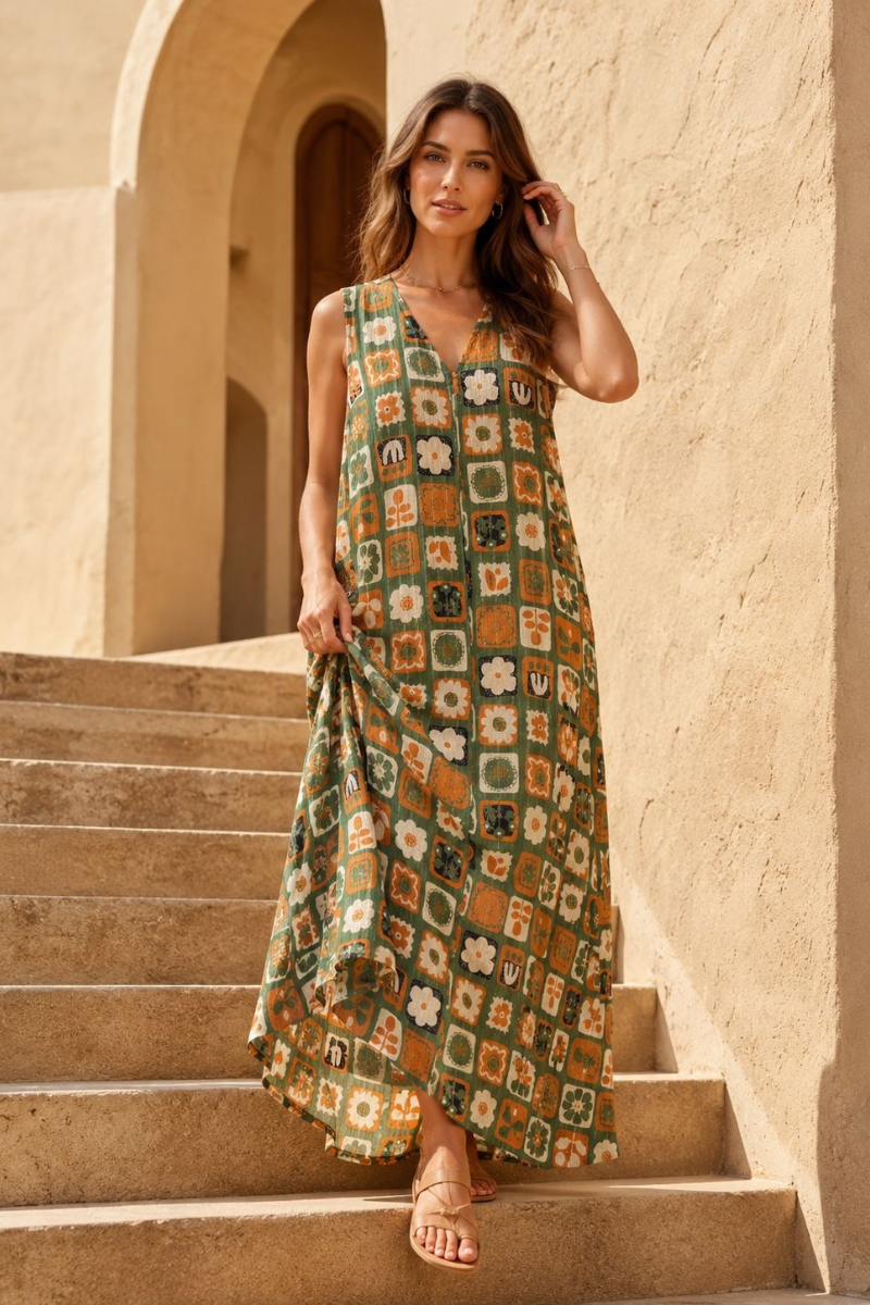 maison celon wavy tile pattern dress 同型 maison celon wavy tile
