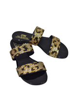 Handmade Two Leather Leopard Strap Sandals