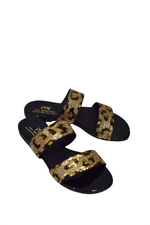 Handmade Two Leather Leopard Strap Sandals