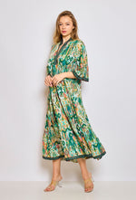 Green Print Lurex Midi Dress