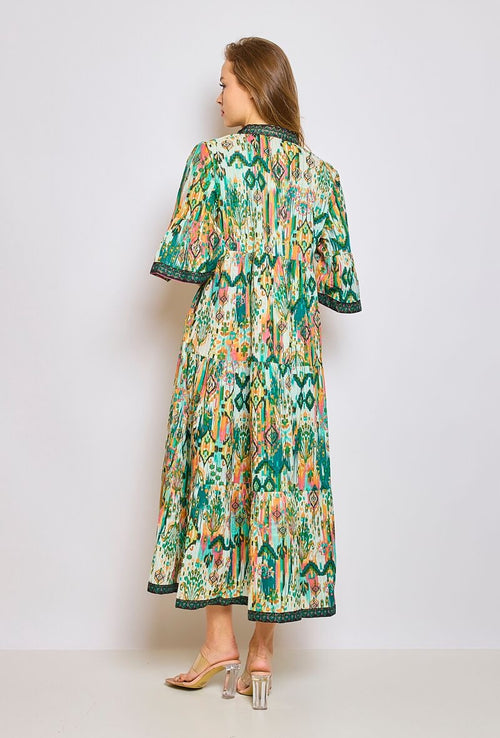 Green Print Lurex Midi Dress