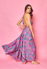 Purple Floral Maxi Silk Dress With An Open Back