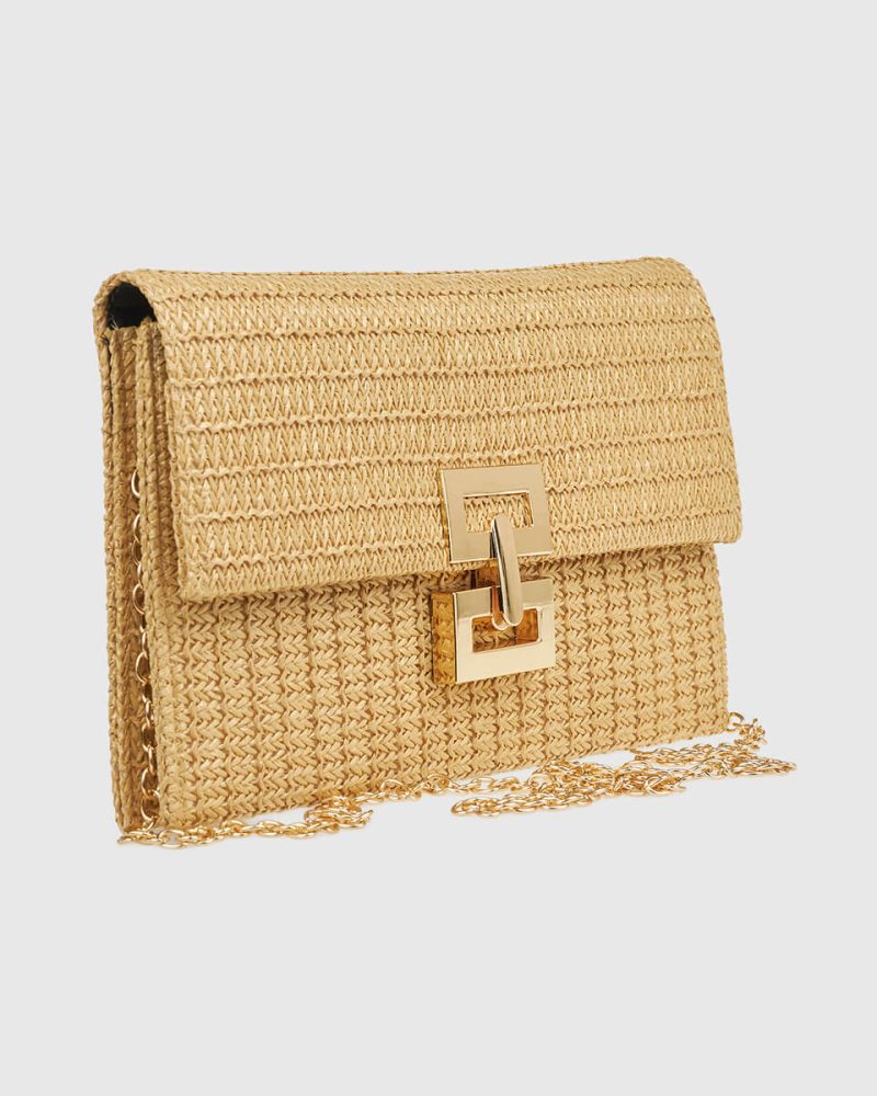 Beige Straw Envelope Bag