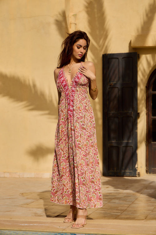 Pink Maxi Silk Dress With Lurex Details