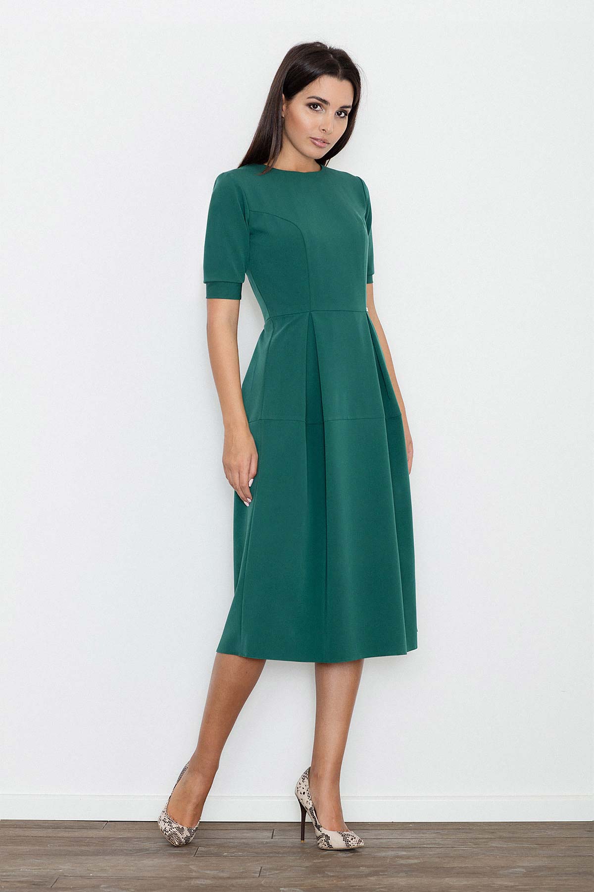 Midi Pleated Dress With Short Sleeves Green Mar Y Sol Boutique Midi Pleated Dress With Short Sleeves Green Mar Y Sol Boutique