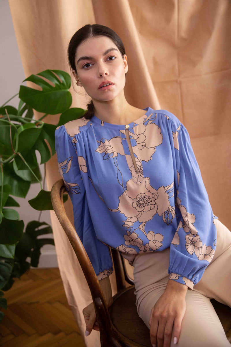 Blue Floral Viscose Blouse - So Chic Boutique