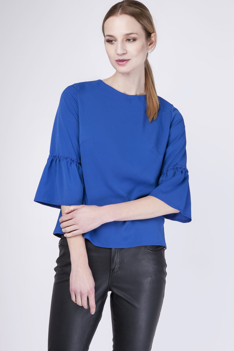 Blue Blouse With 3/4 Bell Sleeves - So Chic Boutique