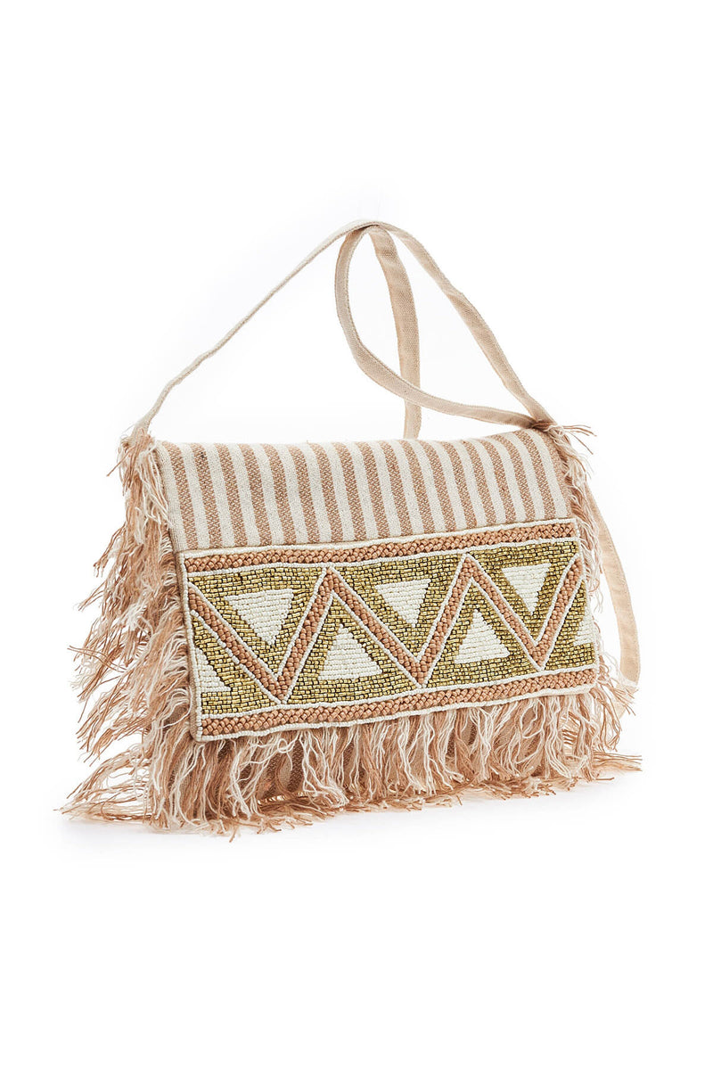 Stripe Beige Cotton Handmade Bag