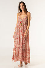 Red Print Open Back Maxi Dress