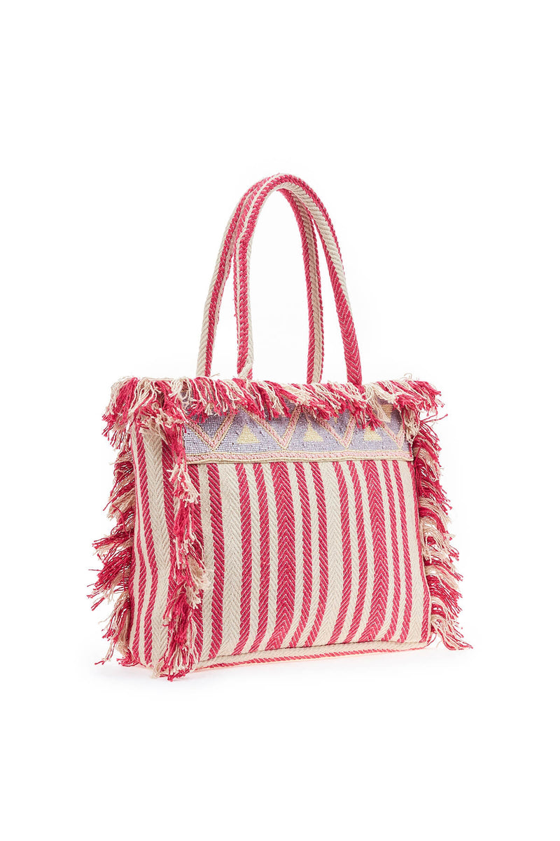 Cotton Striped Pink Bag