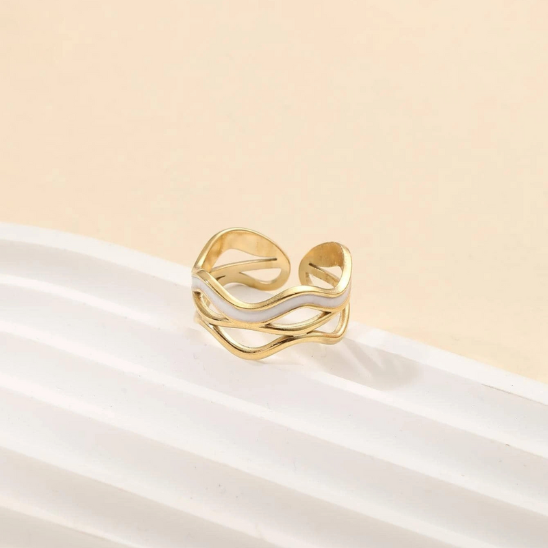 Gold Plated Hollow White Enamel Ring