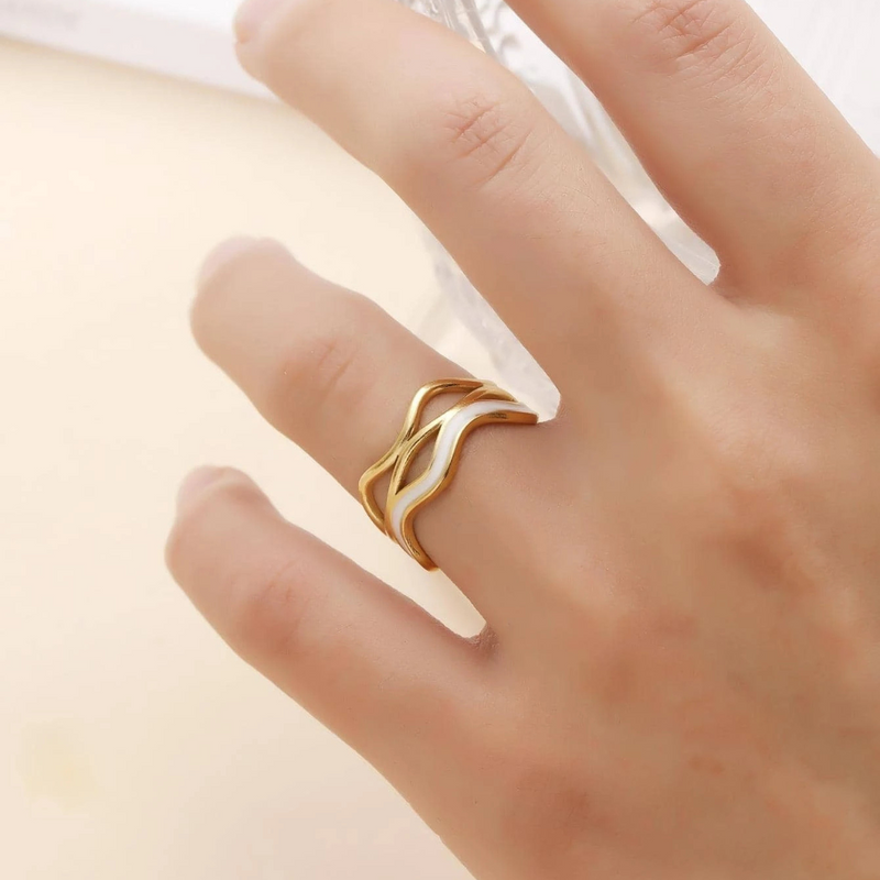 Gold Plated Hollow White Enamel Ring