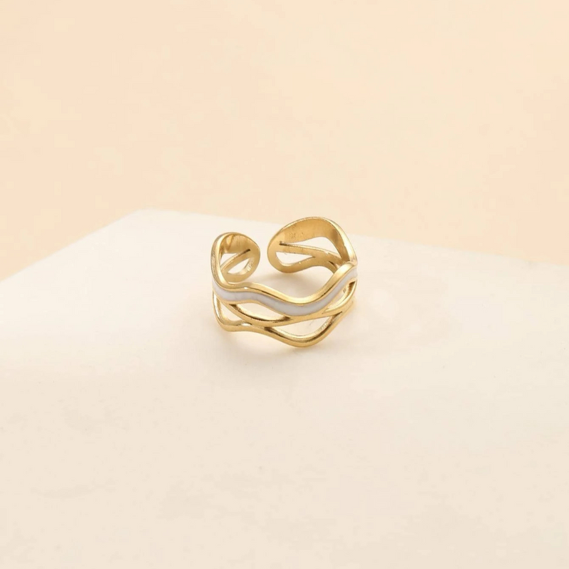 Gold Plated Hollow White Enamel Ring