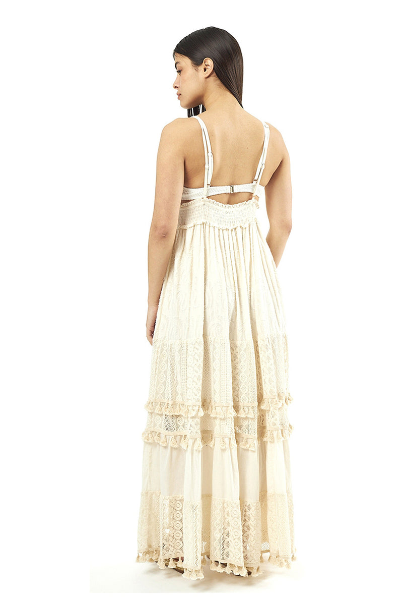 Ivory Maxi Dress With Crochet Details
