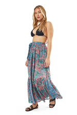 Blue And Pink Paisley Print Maxi Skirt