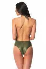 Luxe Plunge One-Piece – Metallic Olive