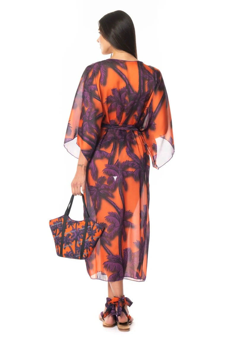 Sunset Palms Sheer Kimono – Orange & Violet