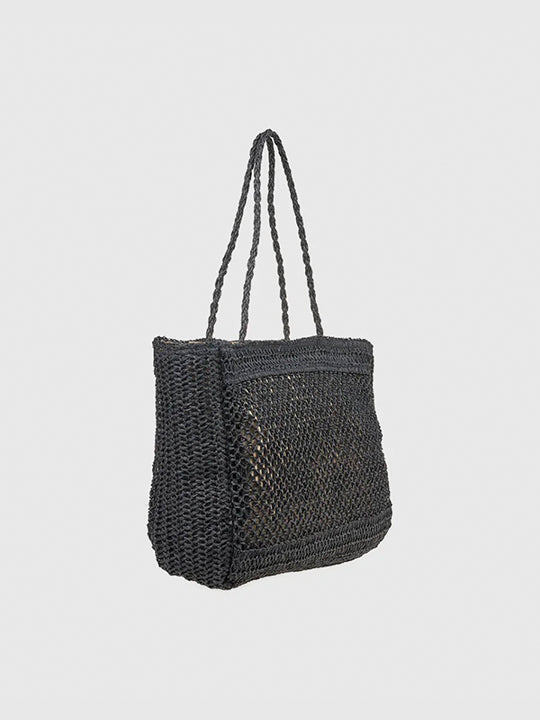 Black Straw Tote Bag