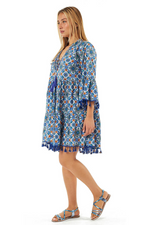 Blue And Orange Print Cotton Dress