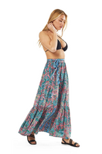 Blue And Pink Paisley Print Maxi Skirt