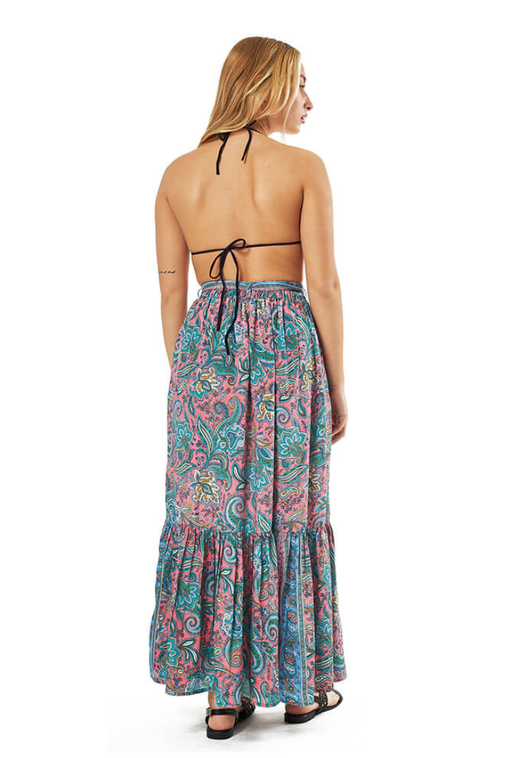 Blue And Pink Paisley Print Maxi Skirt