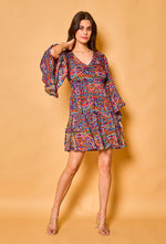 Blue Paisley Print Batwing Sleeve Silk Dress