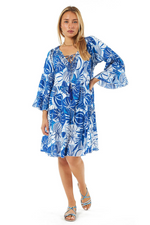 Blue Tropical Print Cotton Dress