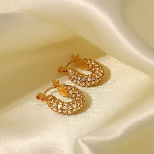 U Shape Stainless Steel Inlay Zircon Hoop Earrings