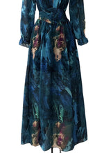 Maxi Abstract Blue Print V Neckline Dress