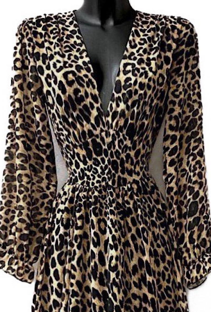 Maxi Leopard Print V Neckline Dress