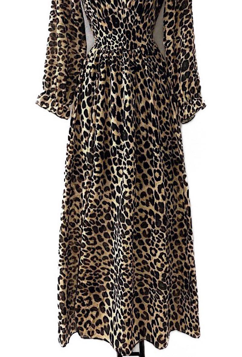 Maxi Leopard Print V Neckline Dress