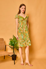 Lime Green Floral Print Silk Dress