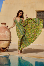 Green Maxi Silk Dress With Lurex Details