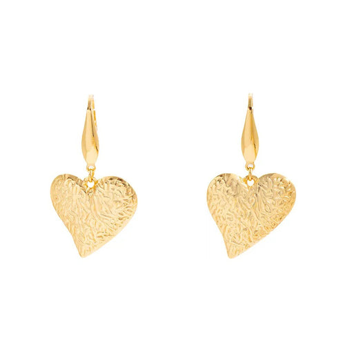 Textured Heart Drop Earrings – Stainless Steel