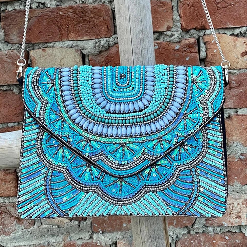 Turquoise Handmade Embroidered Clutch Bag