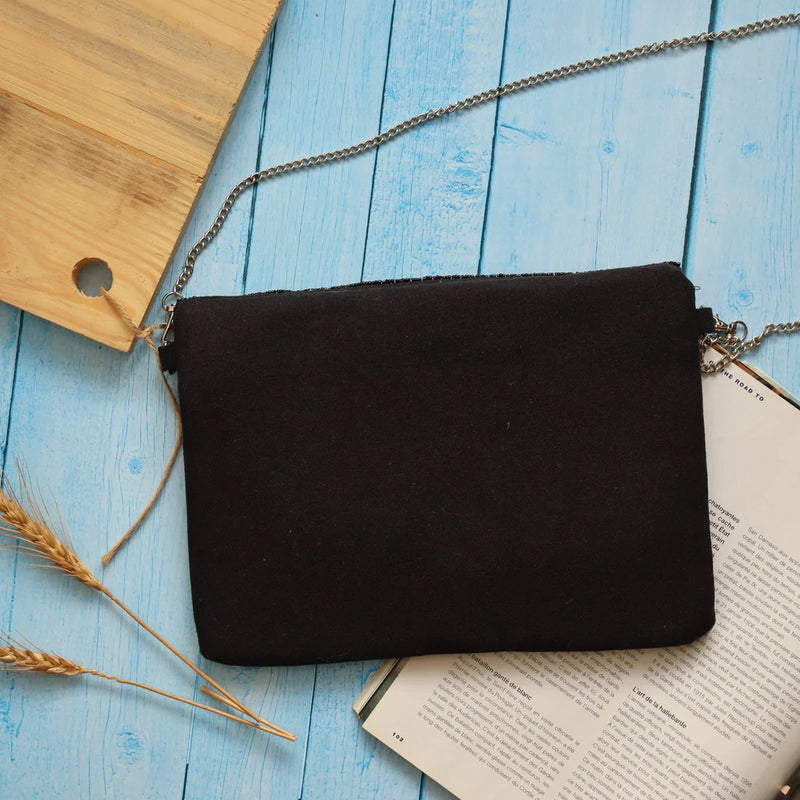 Black And Gold Handmade Embroidered Clutch Bag