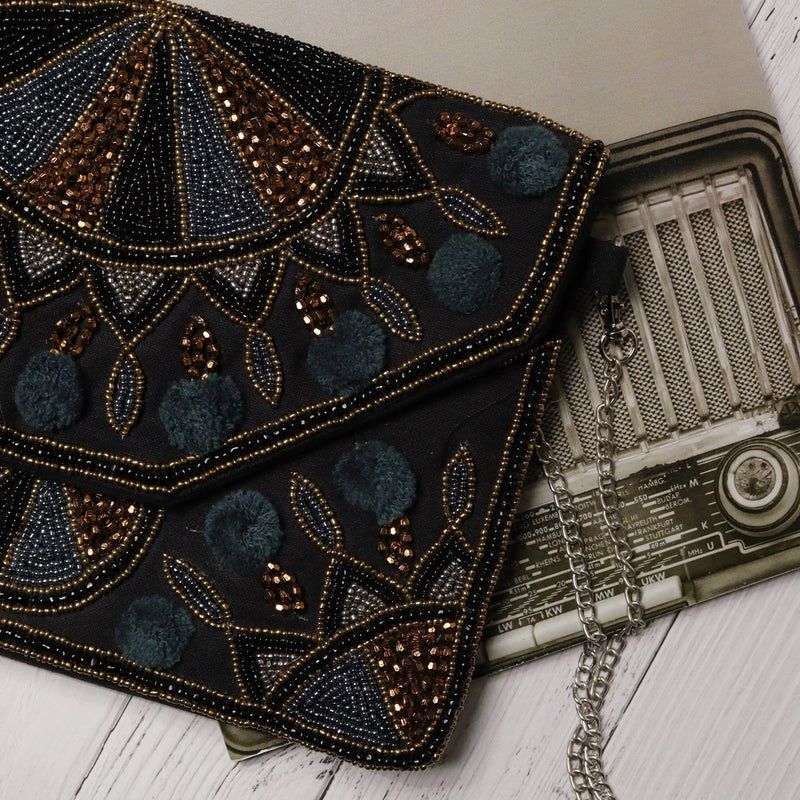Evening Black Handmade Embroidered Clutch Bag