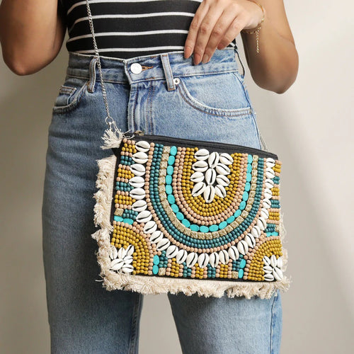 Handmade Shell Embroidered Clutch Bag