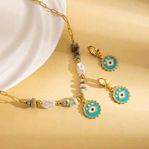 Evil Eye Natural Stone Jewelry Set – Titanium Steel