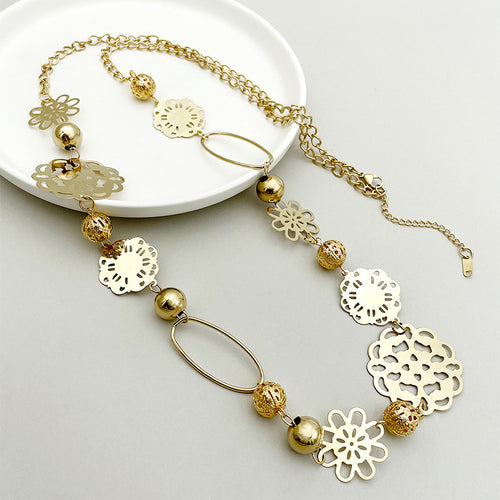 Luxe Floral Filigree Long Necklace – Stainless Steel