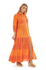 Maxi Orange Cotton Shirt Dress