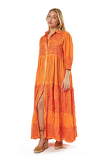 Maxi Orange Cotton Shirt Dress