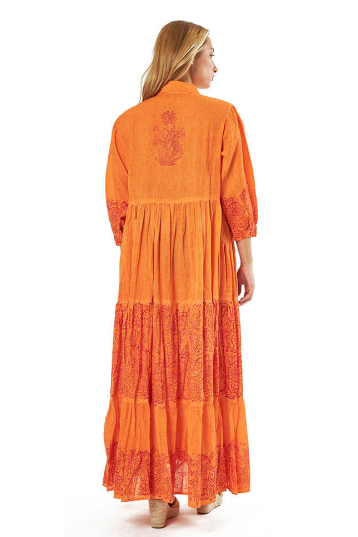 Maxi Orange Cotton Shirt Dress