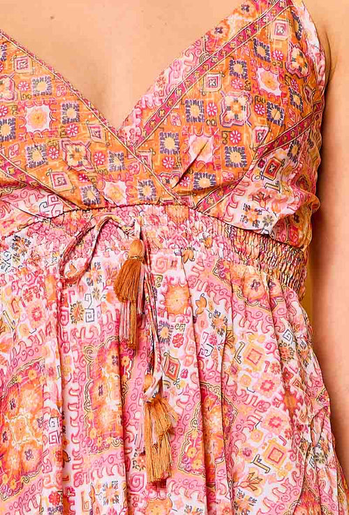 Mini Pink Floral Silk Dress
