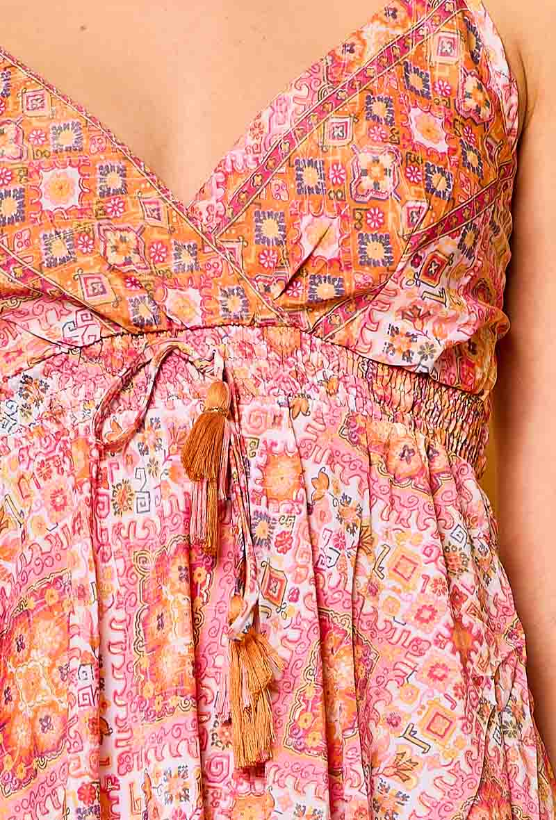 Mini Pink Floral Silk Dress