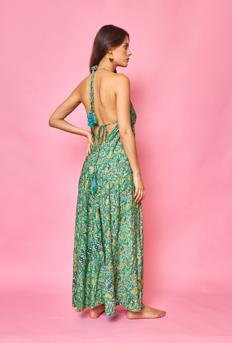 Mint Maxi Silk Dress With Lurex Details