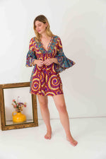 Multi Abstract Mini Print Silk Dress