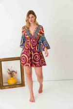 Multi Abstract Mini Print Silk Dress