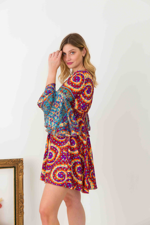 Multi Abstract Mini Print Silk Dress